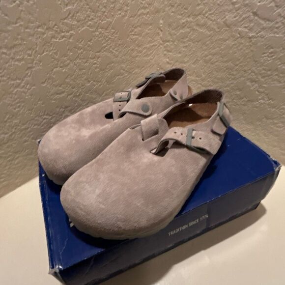 Birkenstock Women’s 10 Tokio II Suede Leather Clog Stone Gray Back Strap NWT - Picture 2 of 11